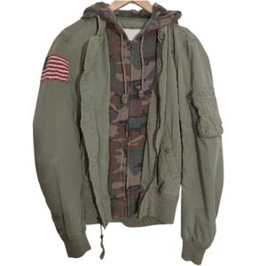Denim & Supply Ralph Lauren 2 in 1 Built In Camo Hoodie Patchwork Bomber Jacket